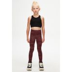 Bordo Flamingo Desenli Kız Çocuk Örme Kışlık Tayt