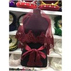 Bordo Gelin Duvak Eldiven Kuşak Gelin Pullusu Örtüsü Kına Malzemesi