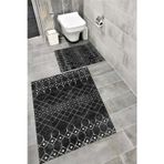 Bordo Halı Kaymaz Tabanlı Suya Dayanıklı Dijital Baskılı Banyo Paspası Takımı 1541