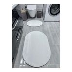 Bordo Halı Peluş Puffy Bambu Kaymaz Deri Taban 2'li Set Klozet Beyaz Banyo Paspas Takımı