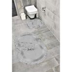 Bordo Halı Su Emici Yumuşak Kaymaz Sünger Dolgulu Yıkanabilir Dekoratif Banyo Paspası Takımı 1056AJDAGÜMÜŞ OVAL