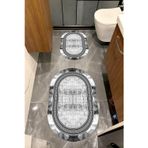 Bordo Halı Su Emici Yumuşak Kaymaz Sünger Dolgulu Yıkanabilir Dekoratif Banyo Paspası Takımı 1069ALPEMİXGRİ OVL