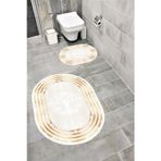 Bordo Halı Su Emici Yumuşak Kaymaz Sünger Dolgulu Yıkanabilir Dekoratif Banyo Paspası Takımı 1073GOLD OVAL