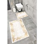 Bordo Halı Su Emici Yumuşak Kaymaz Sünger Dolgulu Yıkanabilir Dekoratif Banyo Paspası Takımı 1073SİLVERYGOLD