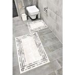 Bordo Halı Su Emici Yumuşak Kaymaz Sünger Dolgulu Yıkanabilir Dekoratif Banyo Paspası Takımı-1074silverygri