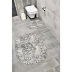 Bordo Halı Su Emici Yumuşak Kaymaz Sünger Dolgulu Yıkanabilir Dekoratif Banyo Paspası Takımı 1111Açıkgri Oval