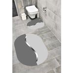 Bordo Halı Su Emici Yumuşak Kaymaz Sünger Dolgulu Yıkanabilir Dekoratif Banyo Paspası Takımı 1154TEKÇİZGİOVAL