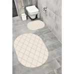 Bordo Halı Su Emici Yumuşak Kaymaz Sünger Dolgulu Yıkanabilir Dekoratif Banyo Paspası Takımı 1162Kremvizonoval