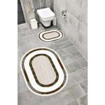 Bordo Halı Su Emici Yumuşak Kaymaz Sünger Dolgulu Yıkanabilir Dekoratif Banyo Paspası Takımı 1187Vizon Oval