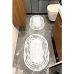 Bordo Halı Su Emici Yumuşak Kaymaz Taban Sünger Dolgulu Yıkanabilir Dekoratif Banyo Paspası 1074SİLVERYGRİ OVAL