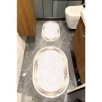 Bordo Halı Su Emici Yumuşak Kaymaz Taban Sünger Dolgulu Yıkanabilir Dekoratif Banyo Paspası Takımı 1003 Oval