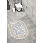 Bordo Halı Su Emici Yumuşak Kaymaz Taban Sünger Dolgulu Yıkanabilir Dekoratif Banyo Paspası Takımı 1018 Oval