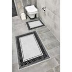 Bordo Halı Su Emici Yumuşak Kaymaz Taban Sünger Dolgulu Yıkanabilir Dekoratif Banyo Paspası Takımı-1169Gri