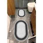 Bordo Halı Su Emici Yumuşak Kaymaz Taban Sünger Dolgulu Yıkanabilir Dekoratif Banyo Paspası Takımı 1169GRİOVAL