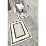 Bordo Halı Su Emici Yumuşak Kaymaz Taban Sünger Dolgulu Yıkanabilir Dekoratif Banyo Paspası Takımı 1187Vizon
