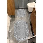 Bordo Halı Su Emici Yumuşak Kaymaz Taban Sünger Dolgulu Yıkanabilir Dekoratif Banyo Paspası Takımı 1200GRİ OVAL