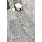 Bordo Halı Su Emici Yumuşak Kaymaz Taban Sünger Dolgulu Yıkanabilir Dekoratif Banyo Paspası Takımı 1200GRİ