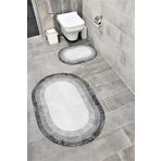 Bordo Halı Su Emici Yumuşak Kaymaz Taban Sünger Dolgulu Yıkanabilir Dekoratif Banyo Paspası Takımı 1201GRİ OVAL