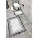 Bordo Halı Su Emici Yumuşak Kaymaz Taban Sünger Dolgulu Yıkanabilir Dekoratif Banyo Paspası Takımı 1201GRİ