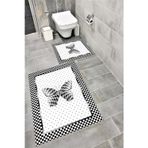 Bordo Halı Su Emici Yumuşak Kaymaz Taban Sünger Dolgulu Yıkanabilir Dekoratif Banyo Paspası Takımı 1204KELEBEK