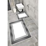 Bordo Halı Su Emici Yumuşak Kaymaz Taban Sünger Dolgulu Yıkanabilir Dekoratif Banyo Paspası Takımı 1207GRİ