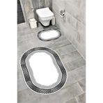 Bordo Halı Su Emici Yumuşak Kaymaz Taban Sünger Dolgulu Yıkanabilir Dekoratif Banyo Paspası Takımı 1207GRİOVAL