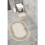 Bordo Halı Su Emici Yumuşak Kaymaz Taban Sünger Dolgulu Yıkanabilir Dekoratif Banyo Paspası Takımı 1219 OVAL