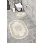 Bordo Halı Su Emici Yumuşak Kaymaz Taban Sünger Dolgulu Yıkanabilir Dekoratif Banyo Paspası Takımı 1225 OVAL