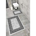 Bordo Halı Su Emici Yumuşak Kaymaz Taban Sünger Dolgulu Yıkanabilir Dekoratif Banyo Paspası Takımı 1250ANTRASİT