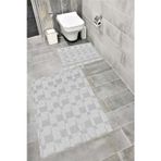 Bordo Halı Su Emici Yumuşak Kaymaz Taban Sünger Dolgulu Yıkanabilir Dekoratif Banyo Paspası Takımı 1363GRİ