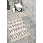 Bordo Halı Su Emici Yumuşak Kaymaz Taban Sünger Dolgulu Yıkanabilir Dekoratif Banyo Paspası Takımı 1385Bej