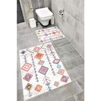 Bordo Halı Su Emici Yumuşak Kaymaz Taban Sünger Dolgulu Yıkanabilir Dekoratif Banyo Paspası Takımı COLORFUL1104