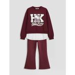 Bordo Hello Kitty Baskılı Kız Çocuk Soft Touch Sweatshirt ve Tayt