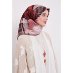Bordo İnce Çizgi Desen Twill İpek Eşarp