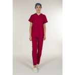 Bordo Kadın Medikal Doktor Hemşire Forma Scrubs Yaka Takım - 44