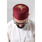 Bordo Kapitone Osmanlı Tuğrası Nakışlı Kalıp Namaz Takkesi - 60