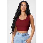 Bordo Kare Yaka Crop Top Bluz