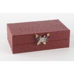Bordo Kelebek Süslemeli Deri Kutu, Dekoratif Saklama Kutusu, 20x12x7 cm