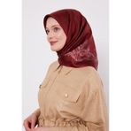 Bordo Kenar Benekli Twill İpek Eşarp