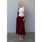 Bordo Kırışık Desen Kadın Saten Etek MG2468 - L