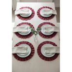 Bordo ( Kırmızı) Pamuklu Fırfırlı Supla 6'Lı Set Amerikan Servis 33 Cm Çap Supla 6'Lı
