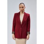 Bordo Kruvaze Yaka Kolu Katlama Detaylı Regular Vatkalı Blazer Ceket - S