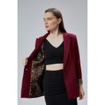Bordo Kruvaze Yaka Kolu Katlama Detaylı Regular Vatkalı Blazer Ceket - XS