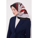 Bordo Labirent Desen Twill İpek Eşarp
