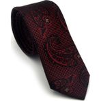 Bordo Lacivert Şal Desenli Dokuma Kumaş Mendilli Slim Fit Kravat // SDK-2604-4