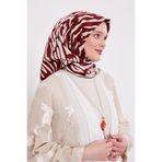 Bordo Leopar Desen Twill İpek Eşarp