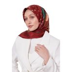 Bordo Lotus Çiçek Desen Twill İpek Eşarp