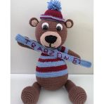 Bordo Mavi Fanatik Ayıcık Amigurumi Organik Oyuncak