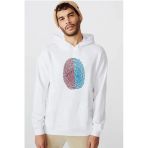 Bordo Mavi Parmak İzi Beyaz Erkek 3İp Kapşonlu Sweatshirt