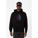 Bordo Mavi Parmak İzi Siyah Erkek 3İp Kapşonlu Sweatshirt